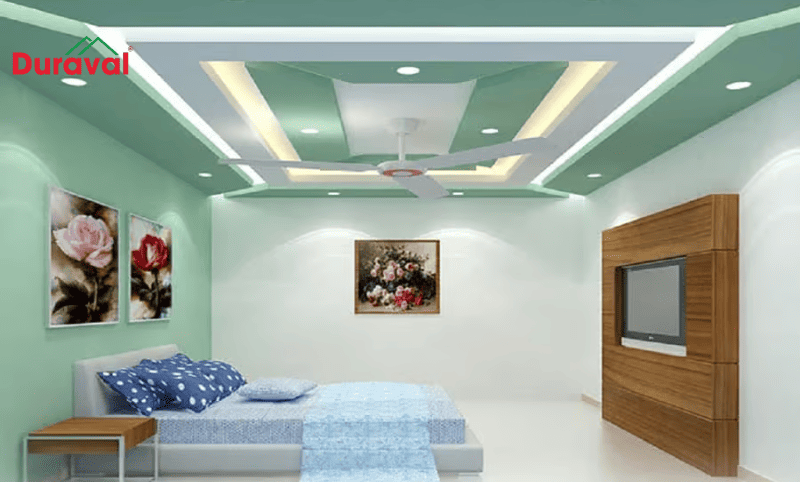 Mẫu trần thạch cao màu xanh lá phù hợp với gia chủ mệnh Mộc