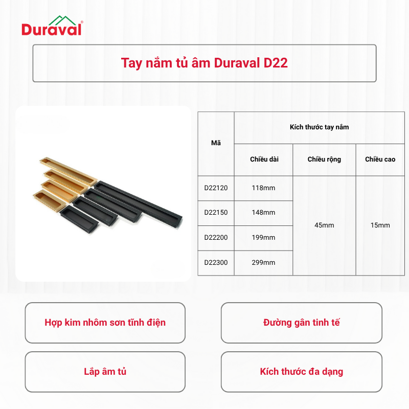 Tay nắm tủ âm Duraval D22