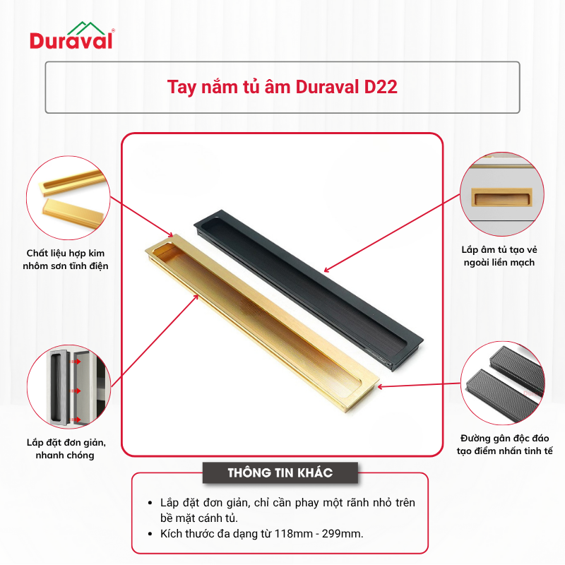 Tay nắm tủ âm Duraval D22