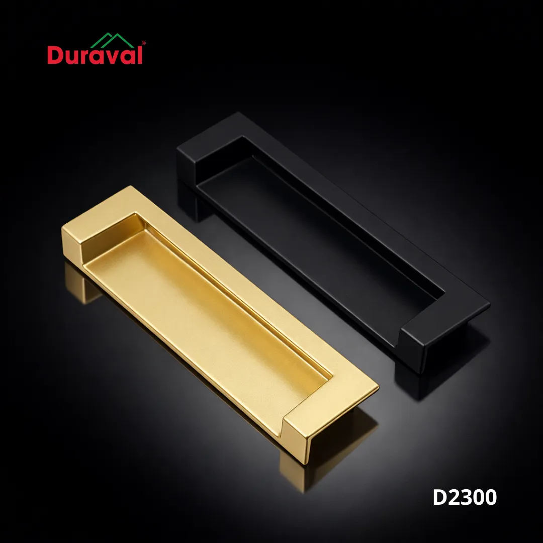 Tay nắm tủ âm Duraval D23, một bản vàng đồng và một bản đen