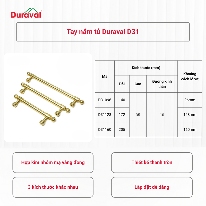 Tay nắm tủ Duraval D31