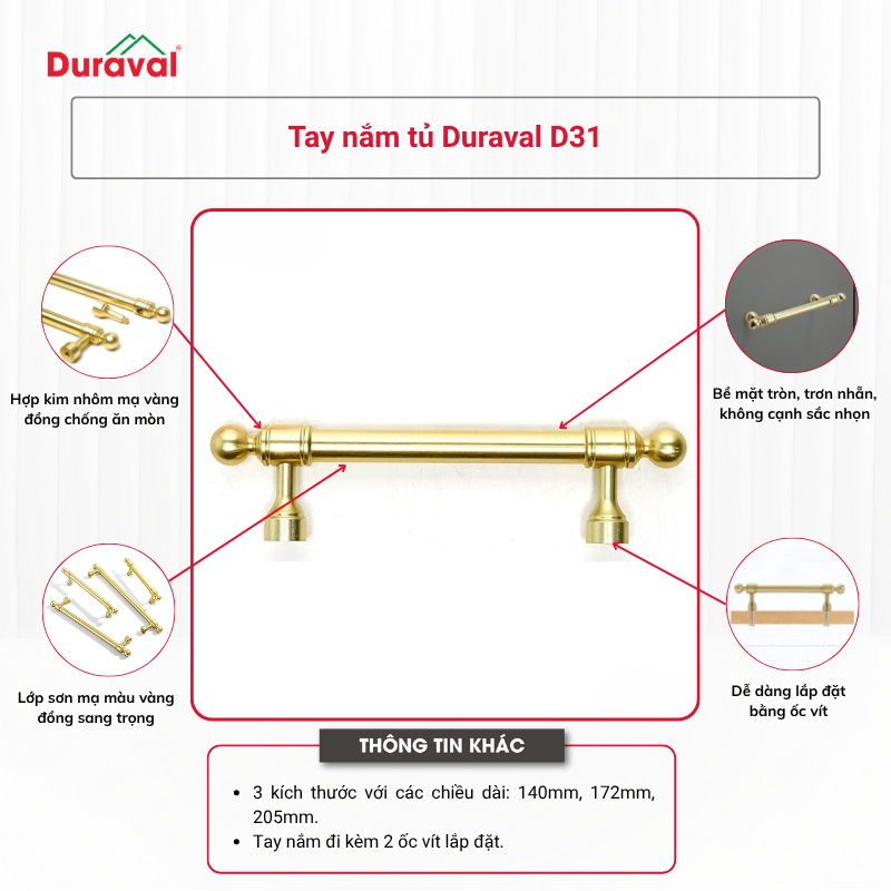 Tay nắm tủ Duraval D31