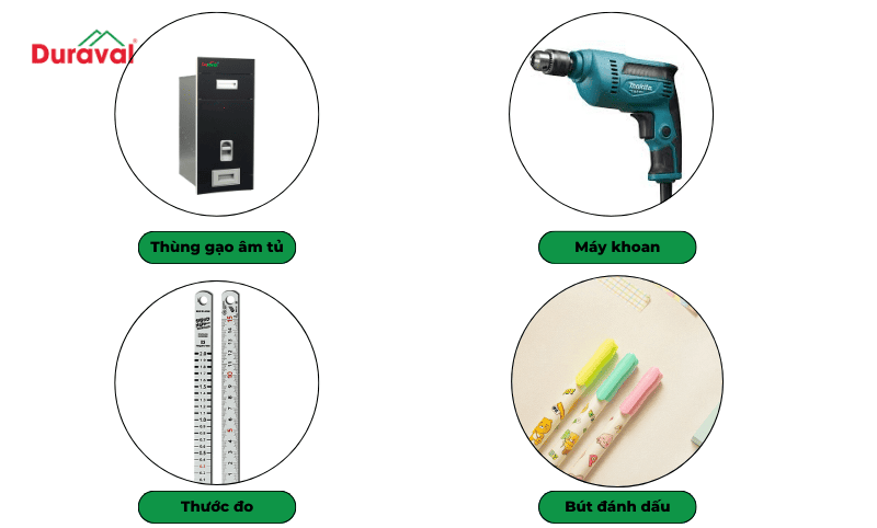 Dụng cụ cần chuẩn bị để lắp thùng gạo âm tủ