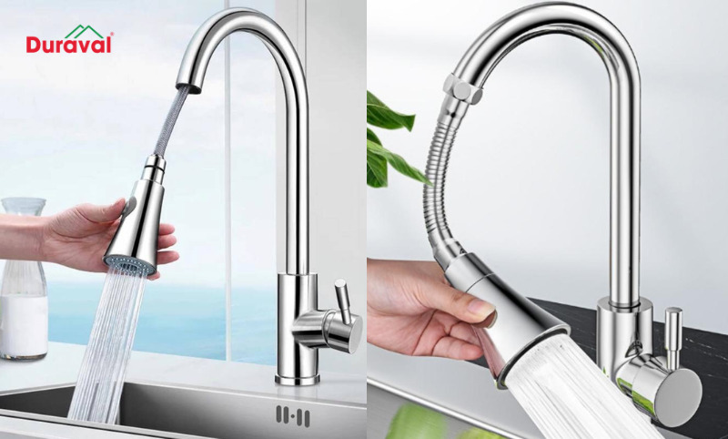 Vòi rửa bát thiết kế dây rút kéo dài