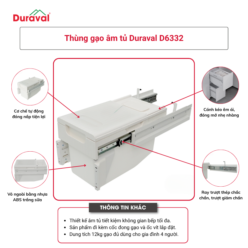 Thùng gạo âm tủ Duraval D6332