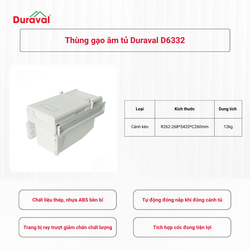 Thùng gạo âm tủ Duraval D6332