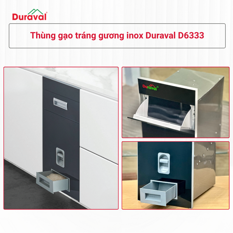 Thùng gạo tráng gương inox Duraval D6333