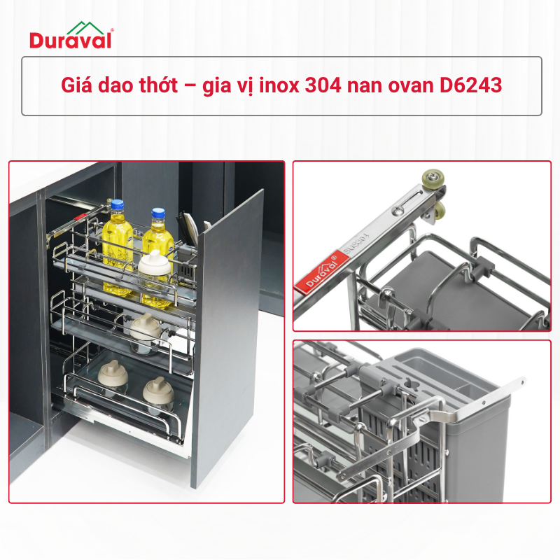 Giá dao thớt - gia vị inox 304 nan ovan D6243