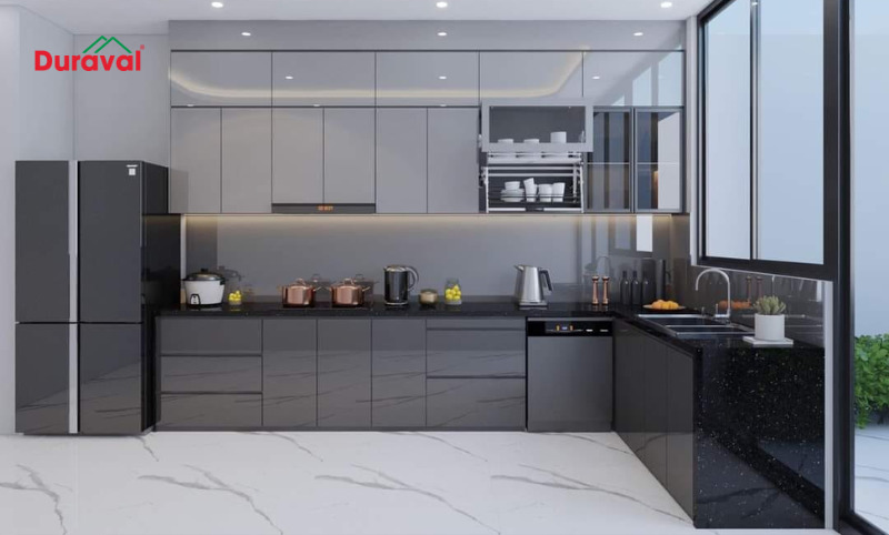 Thiết kế chữ L giúp tăng không gian lưu trữ đồ dùng