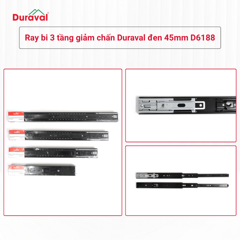 Ray bi 3 tầng giảm chấn Duraval đen 45mm D6188