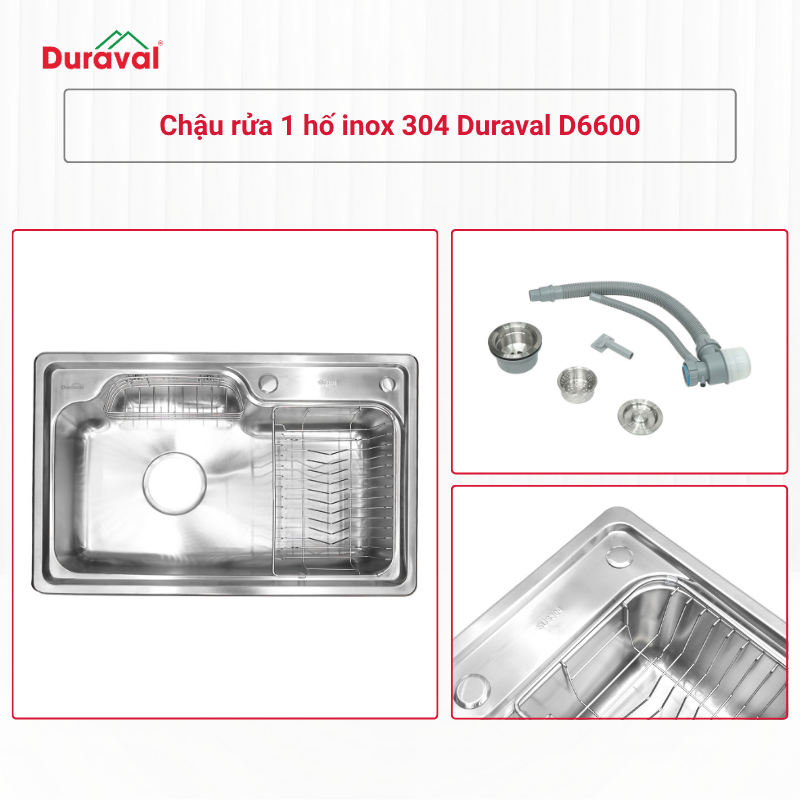 Chậu rửa 1 hố inox 304 Duraval D6600