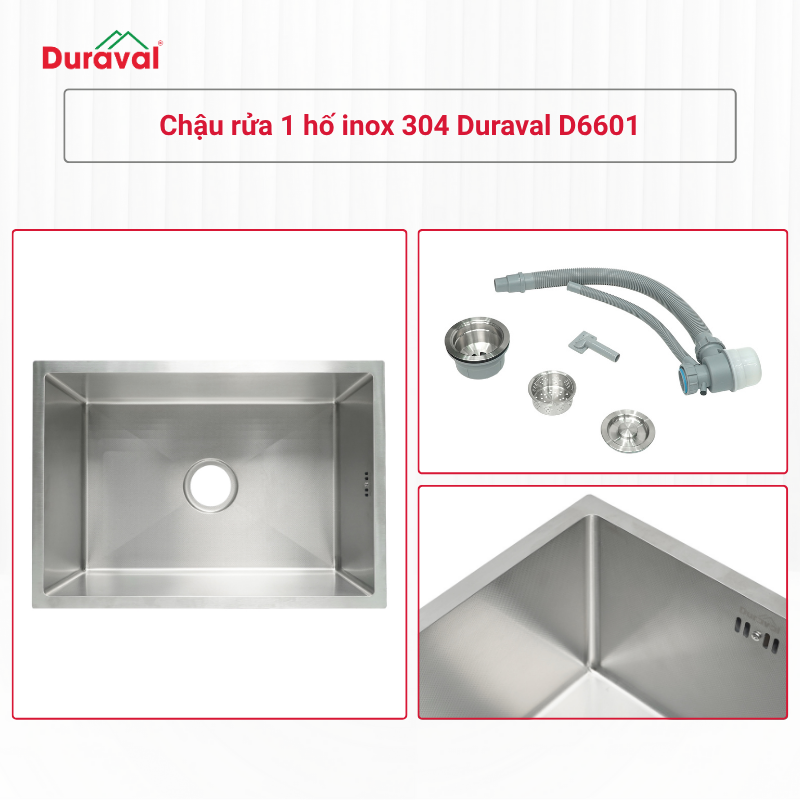 Chậu rửa 1 hố inox 304 Duraval D6601