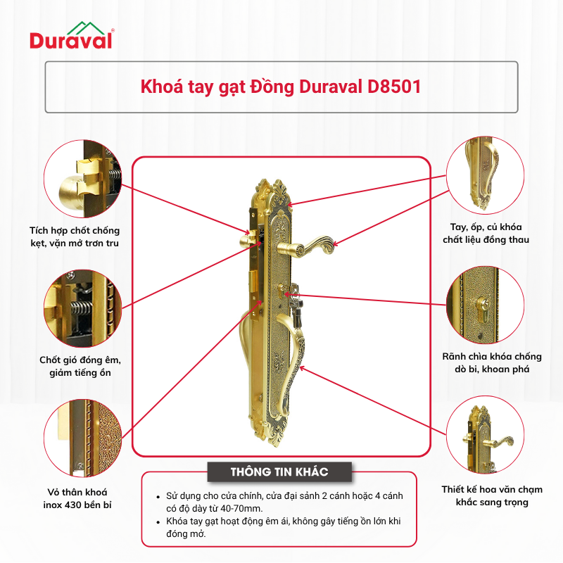 Khoá tay gạt Đồng Duraval D8501