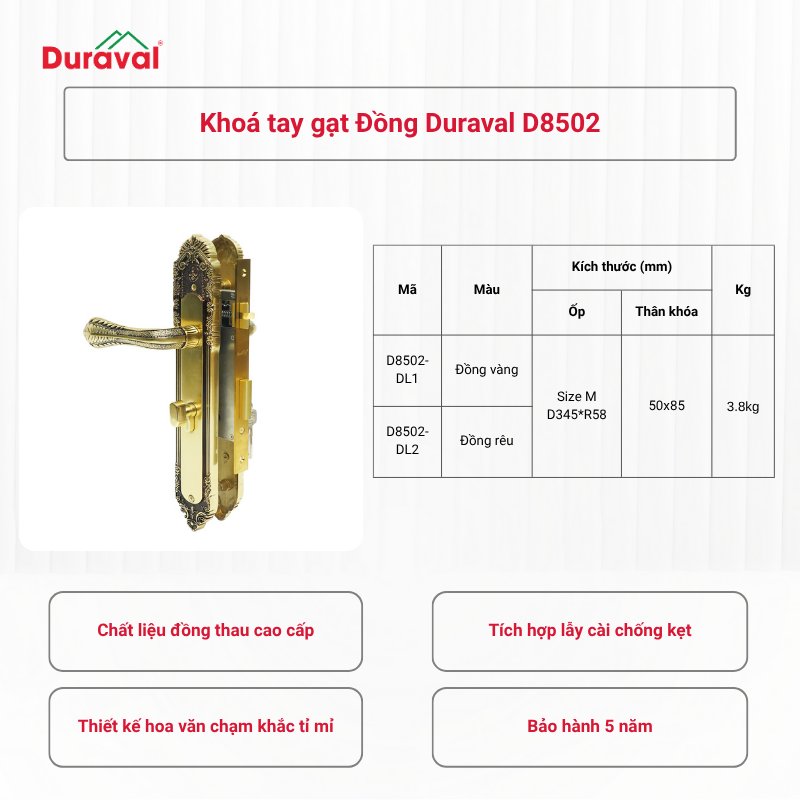 Khoá tay gạt Đồng Duraval D8502