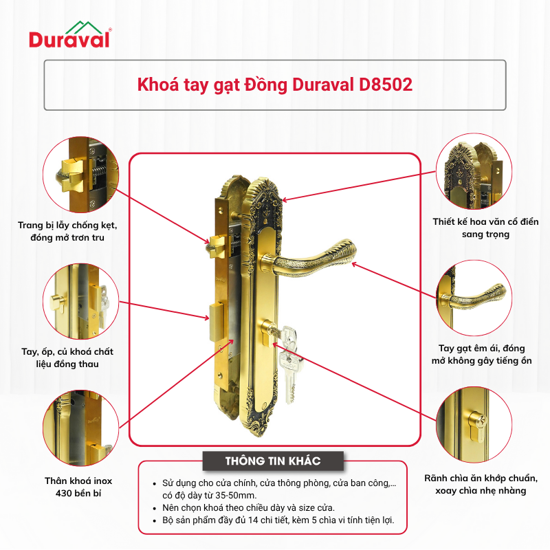 Khoá tay gạt Đồng Duraval D8502