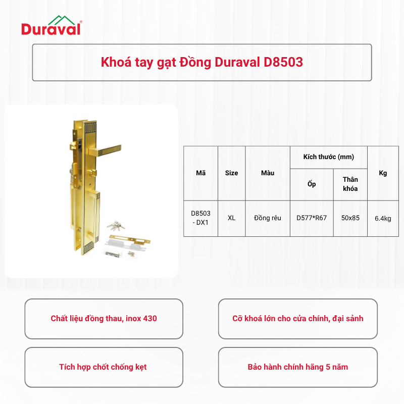Khoá tay gạt Đồng Duraval D8503