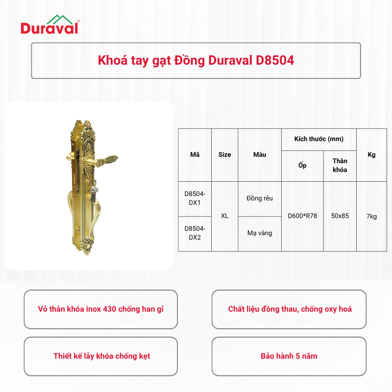 Khoá tay gạt Đồng Duraval D8504