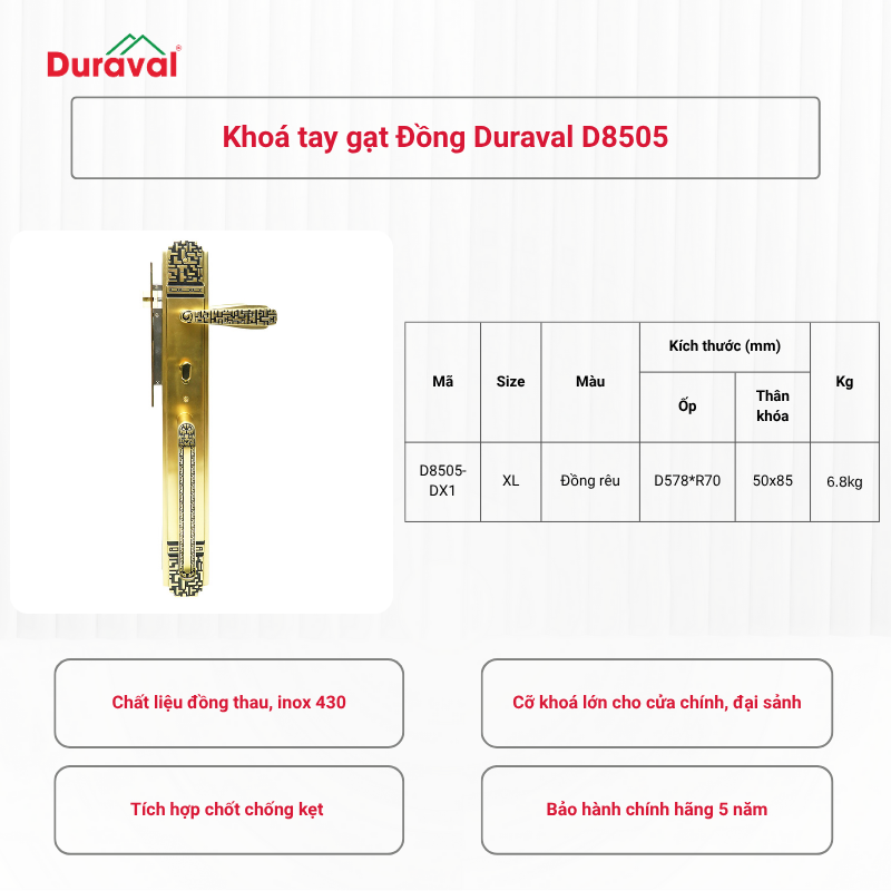 Khoá tay gạt Đồng Duraval D8505