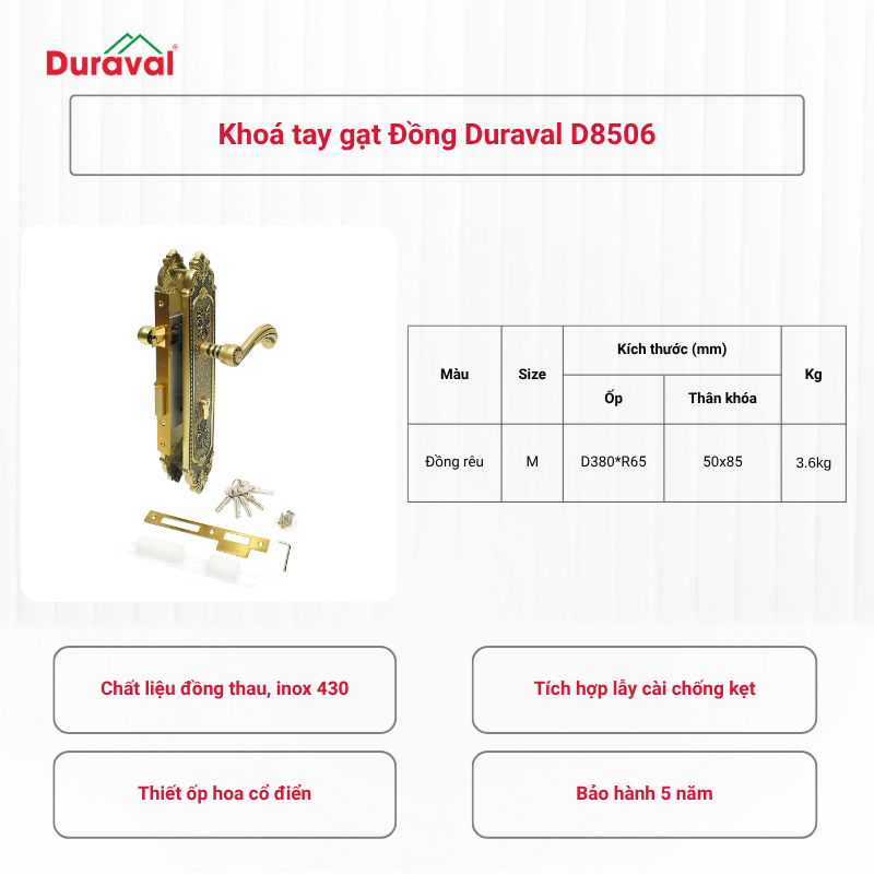 Khoá tay gạt Đồng Duraval D8506