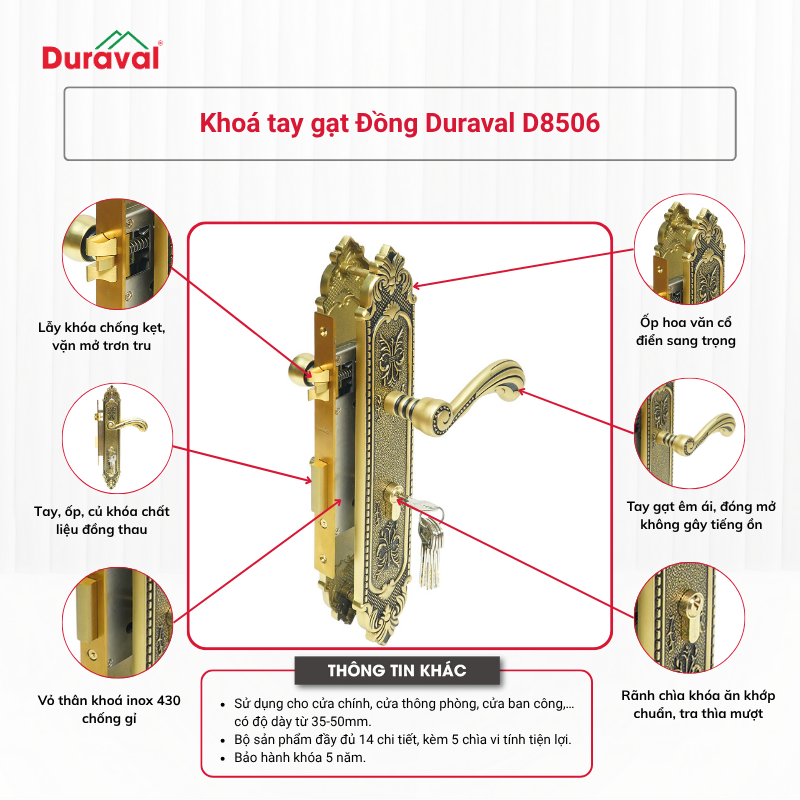 Khoá tay gạt Đồng Duraval D8506