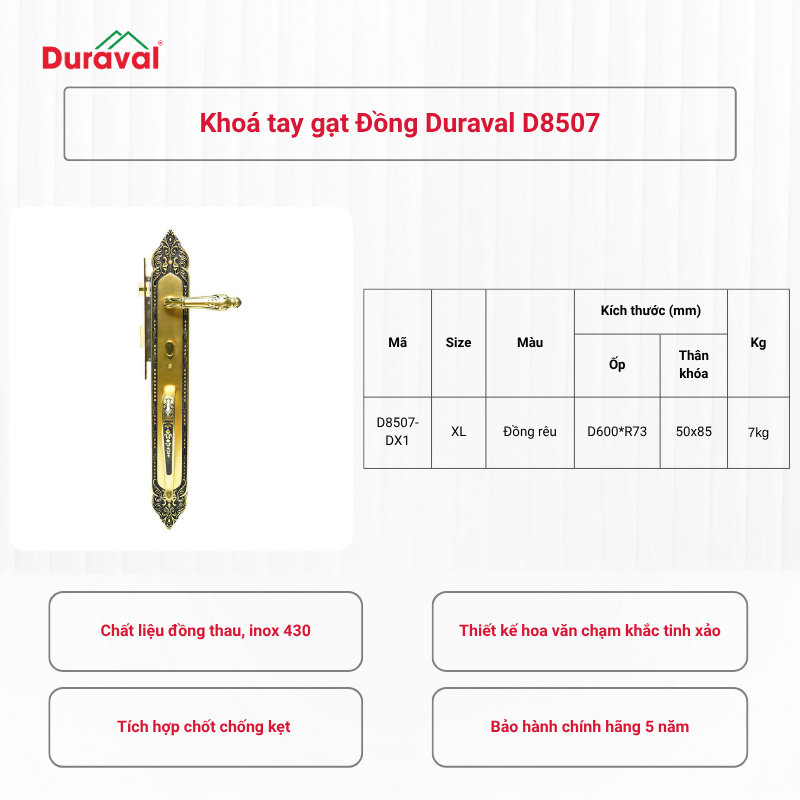 Khoá tay gạt Đồng Duraval D8507