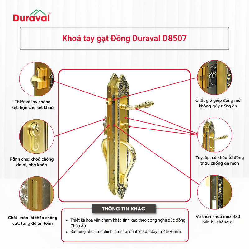 Khoá tay gạt Đồng Duraval D8507