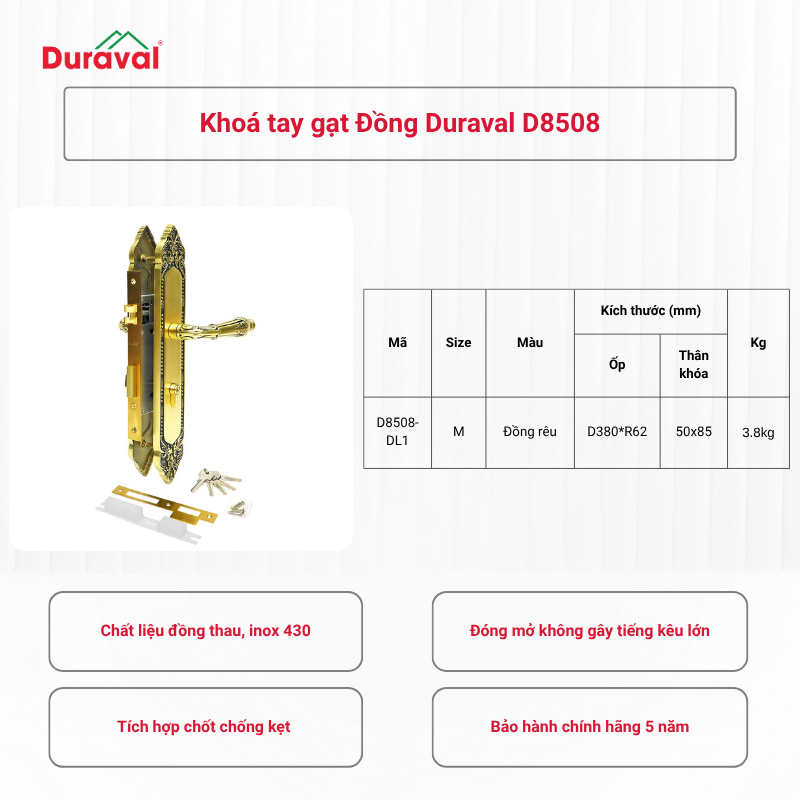 Khoá tay gạt Đồng Duraval D8508