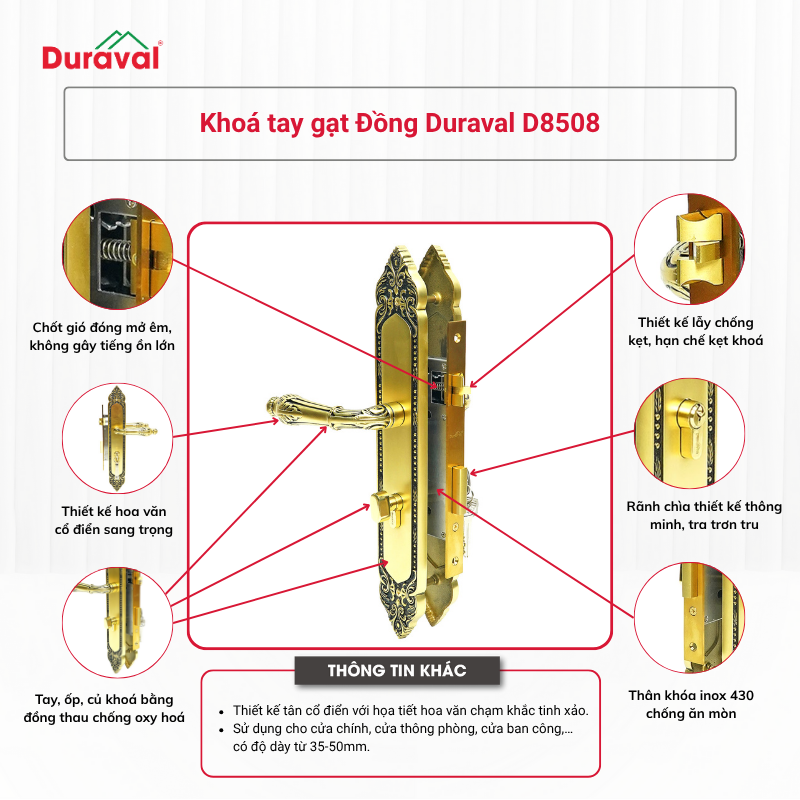 Khoá tay gạt Đồng Duraval D8508