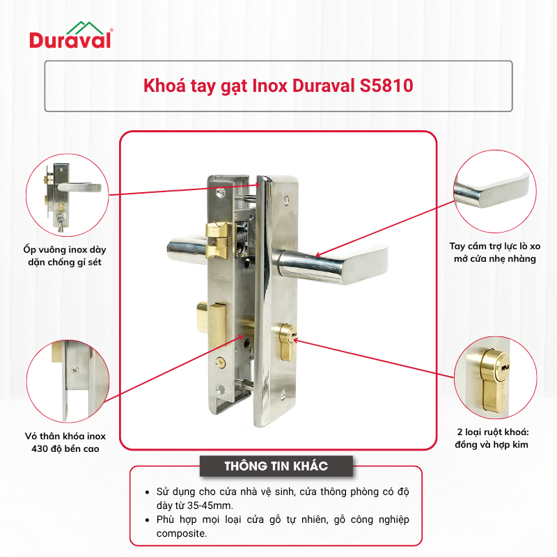 Khoá tay gạt Inox Duraval S5810