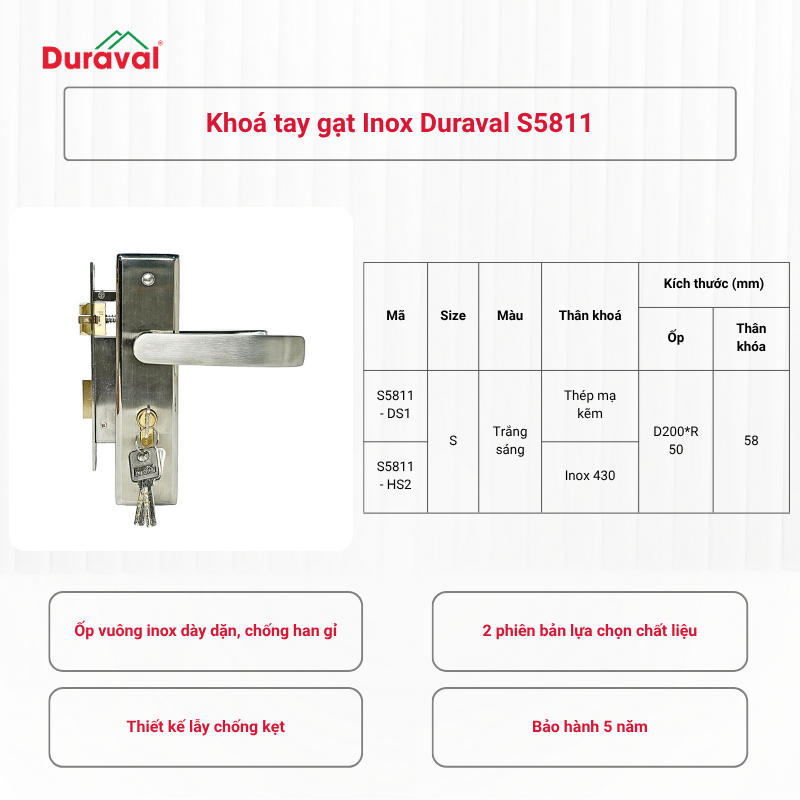 Khoá tay gạt Inox Duraval S5811