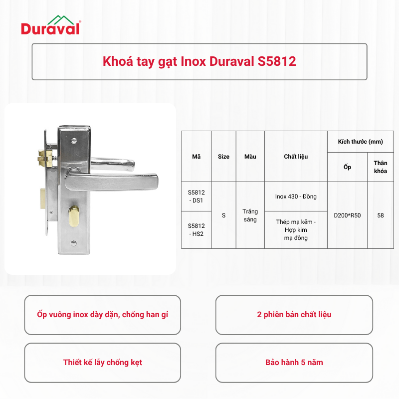 Khoá tay gạt Inox Duraval S5812
