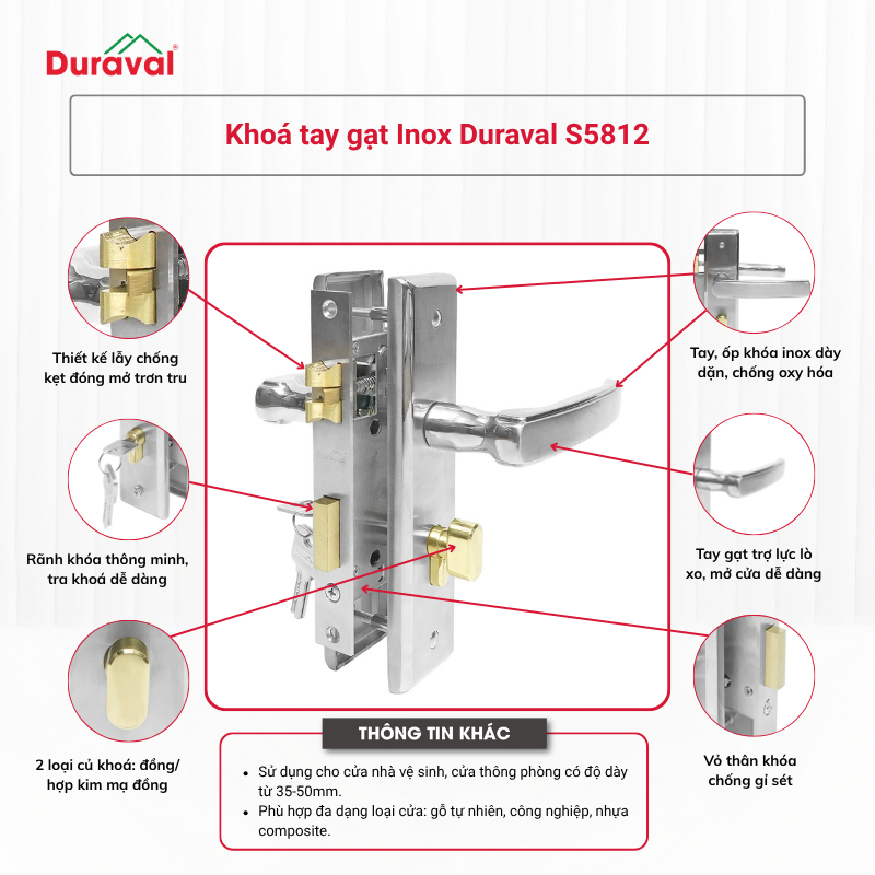 Khoá tay gạt Inox Duraval S5812