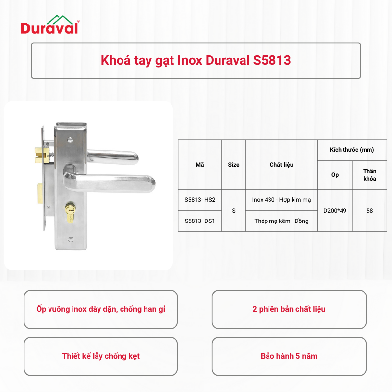Khoá tay gạt Inox Duraval S5813