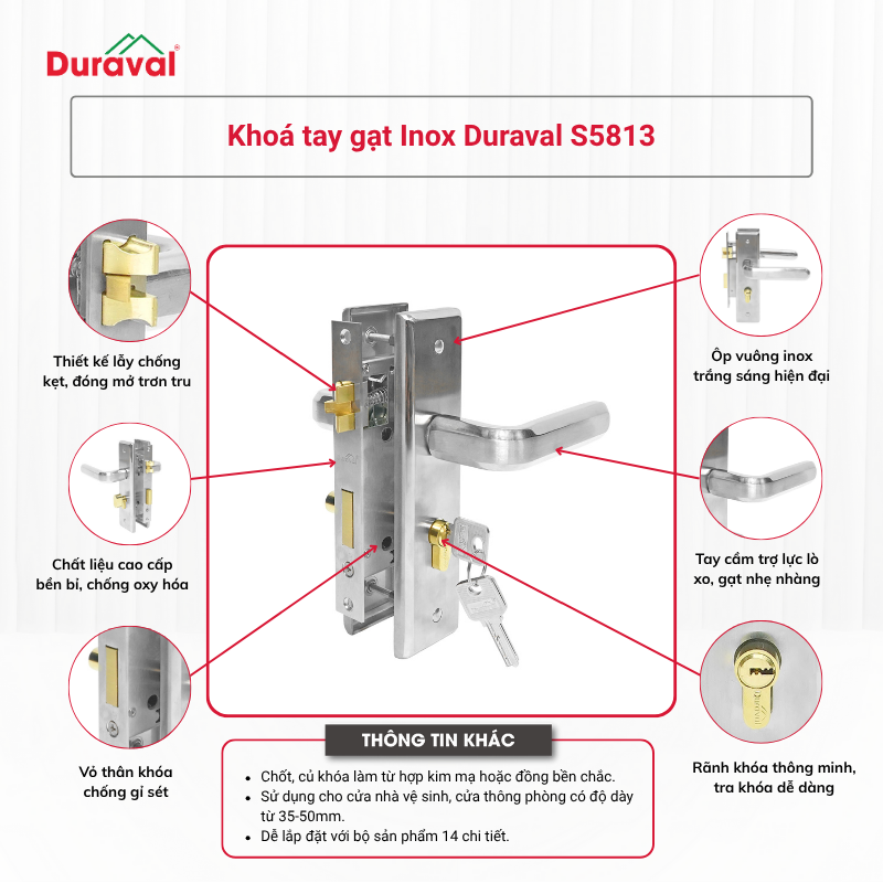 Khoá tay gạt Inox Duraval S5813