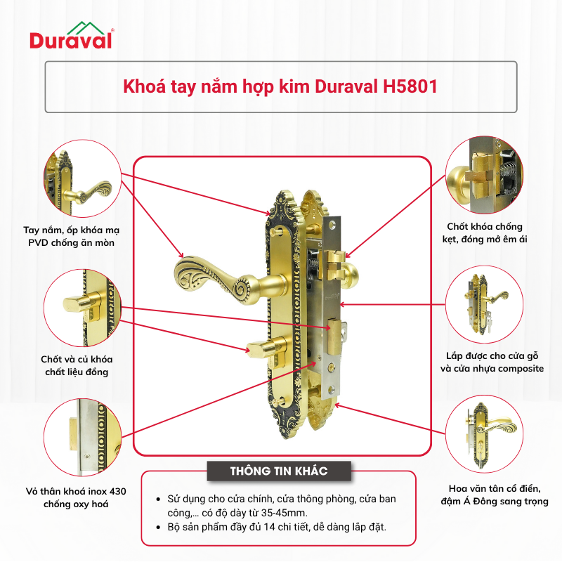 Khoá tay nắm hợp kim Duraval H5801