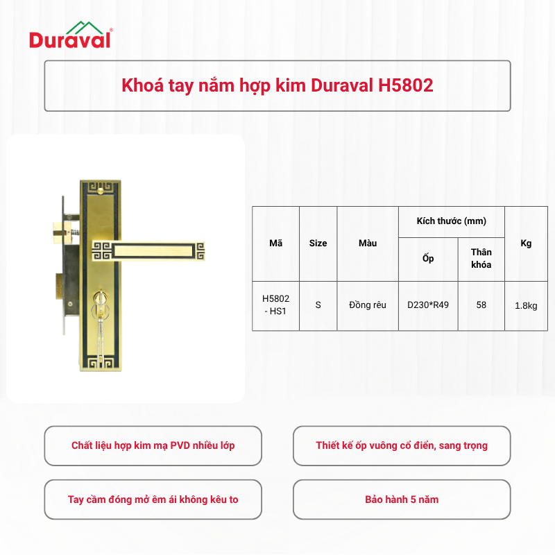 Khoá tay nắm hợp kim Duraval H5802