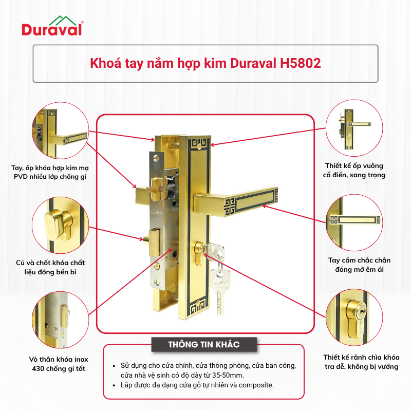 Khoá tay nắm hợp kim Duraval H5802