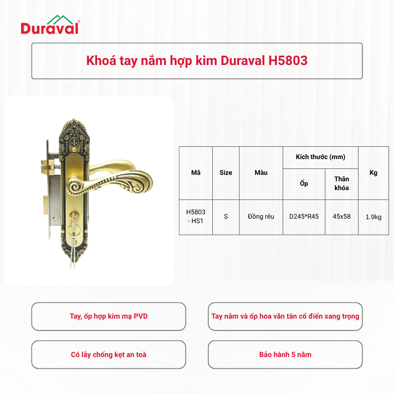 Khoá tay nắm hợp kim Duraval H5803