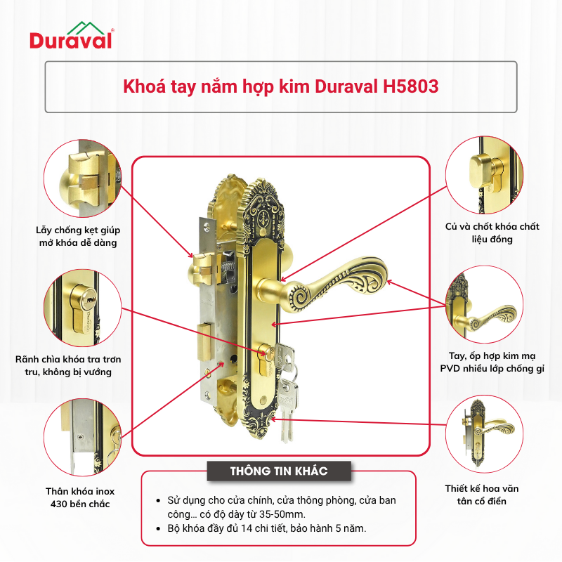 Khoá tay nắm hợp kim Duraval H5803