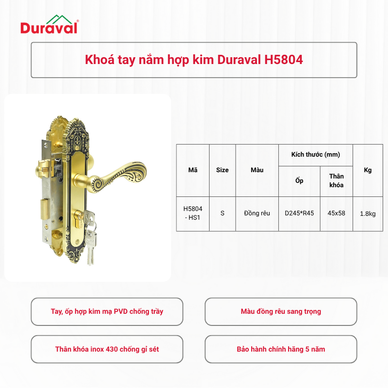Khoá tay nắm hợp kim Duraval H5804