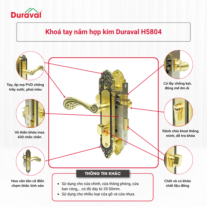 Khoá tay nắm hợp kim Duraval H5804