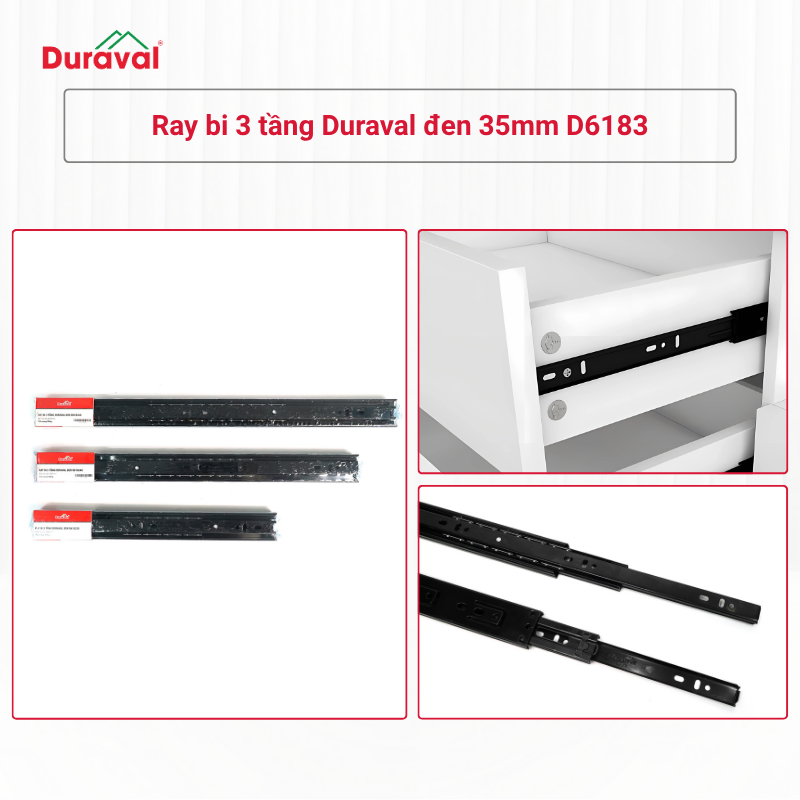 Ray bi 3 tầng Duraval đen 35mm D6183