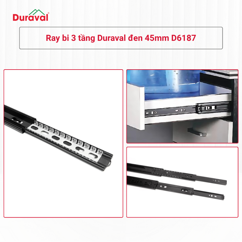 Ray bi 3 tầng Duraval đen 45mm D6187