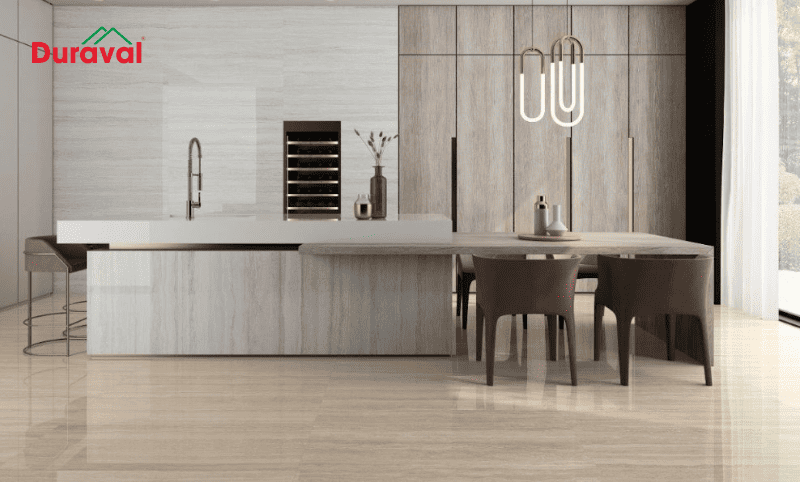 Gạch giả gỗ mang lại sự sang trọng cho gian bếp